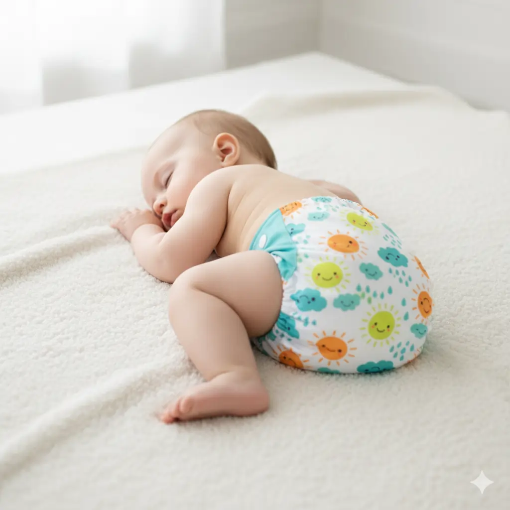 Baby sleeping peacefully in the best cloth diapers 2025 made of organic materials