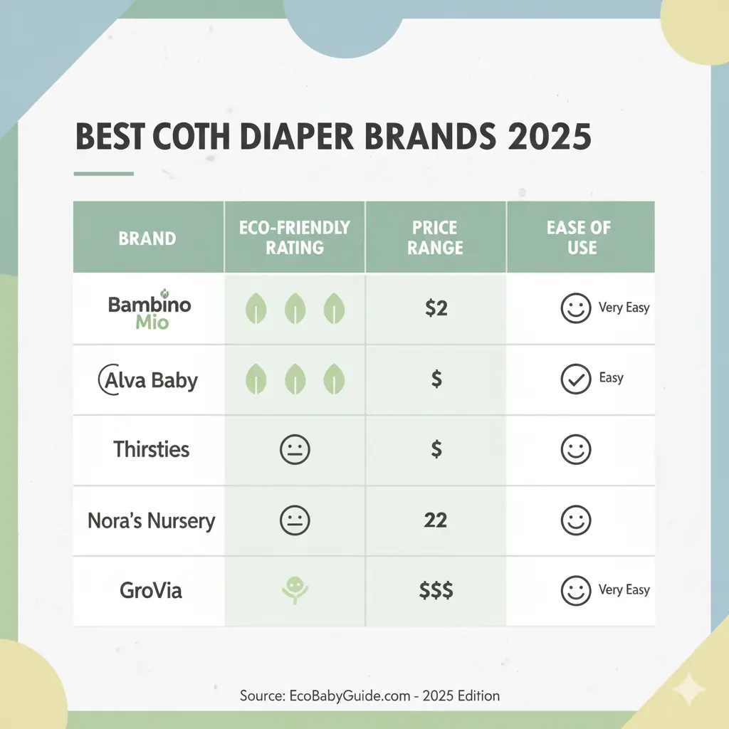 Flat lay of modern cloth diapers labeled as prefold, all-in-one, pocket, and hybrid